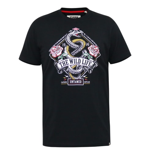 D555 Malcom Snake And Roses Print T-Shirt Black